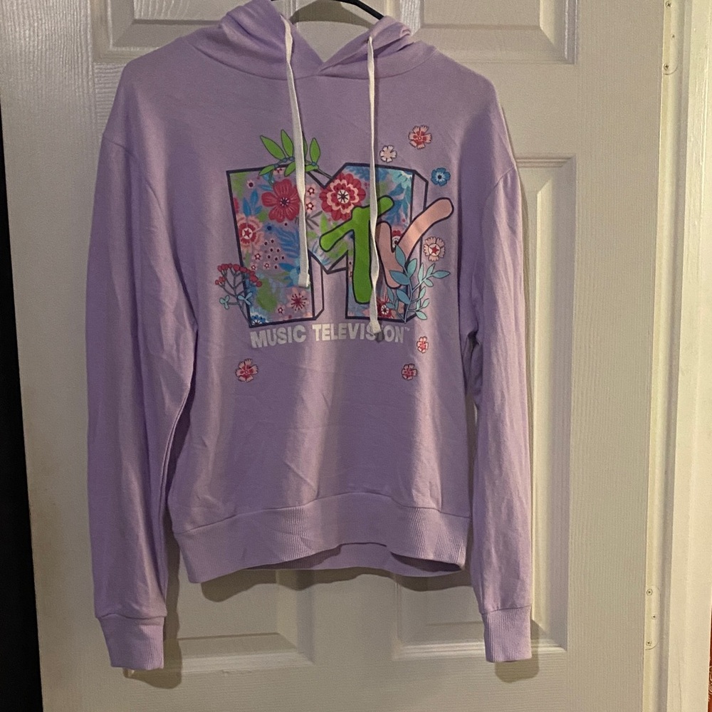 Vintage MTV Women's Pastel Purple Graphic Hoodie